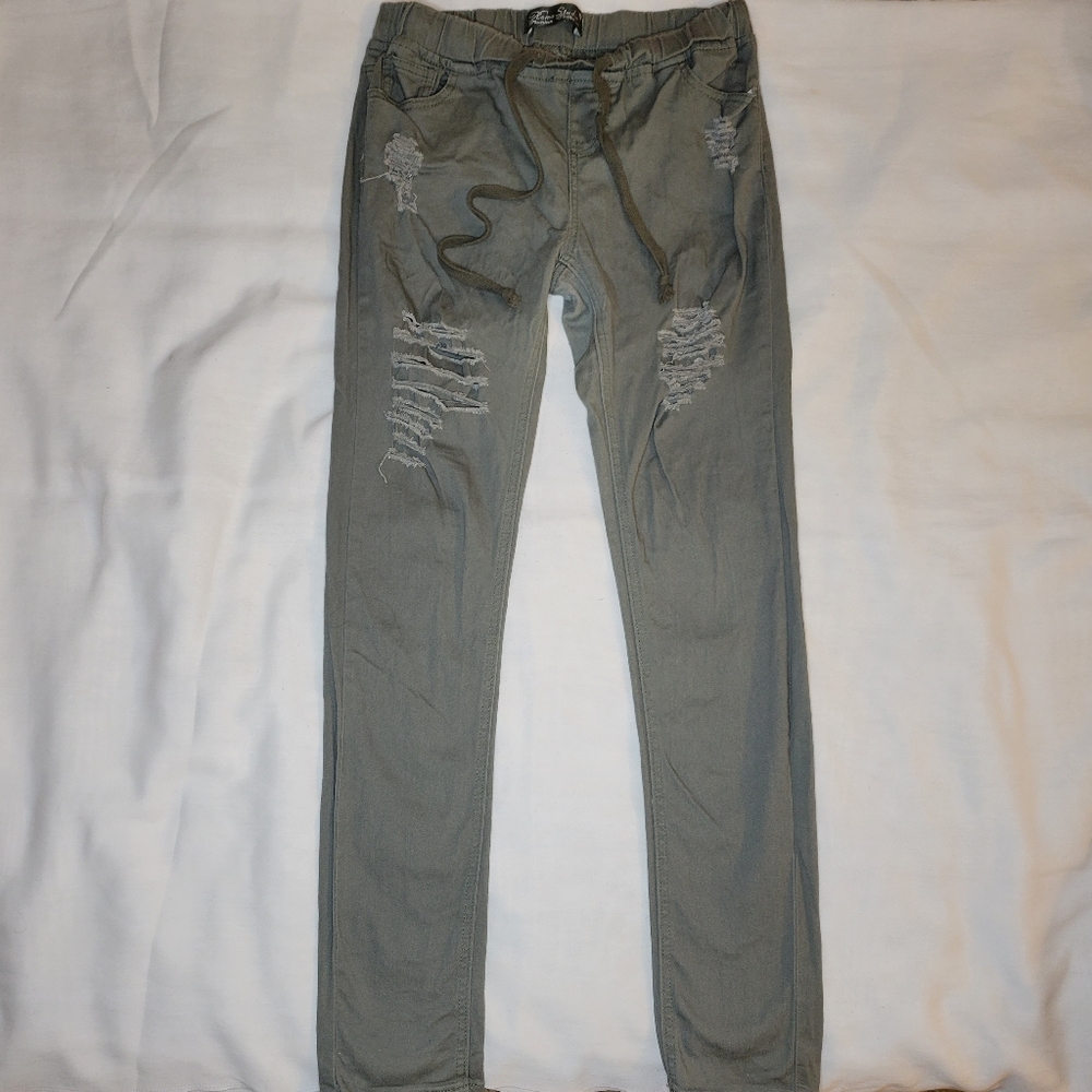 Premium Collection Roma Studios XL Military Green Womens Distressed Jeans